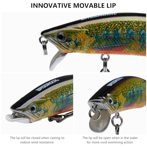 BASSROCK Minnow Swimbait Bass Trout Fishing Lure with Movable Lip Hard Bait 3.5” 1/2oz - color: Lake Char