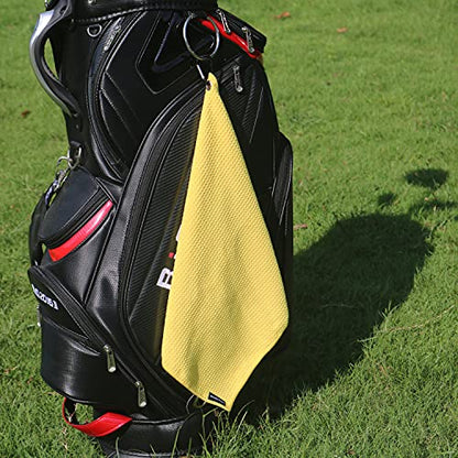 Handy Picks Microfiber Golf Towel (16" X 16") with Carabiner Clip, Waffle Pattern Golf Towel Hook and Loop Fastener - The Convenient Golf Cleaning Towel - color: Yellow