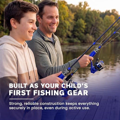 DaddyGoFish Spinning Fishing Rod and Reel Combo Set with Tackle Box | Kids Fishing Pole | Carbon Fiber Telescopic Fishing Rod Kit | Spinning Reel for Travel Saltwater Freshwater Fishing Gear Kit - color: Blue