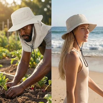 Bucket Hat for Men Women,Waterproof Sun Hat UV Protection with Detachable Face Neck Flap for Outdoors - color: Grey+green