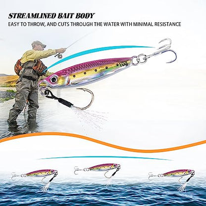 Goture Fishing Jigs,Vertical Jig Saltwater, Jig Fishing Lures with Assist Hook and Treble Hook, 7g-80g Fishing Jigging Spoon Lures for Tuna,Salmon,Sailfish,StripedBass,Grouper Snapper,Kingfish - size: 2.12oz/60g