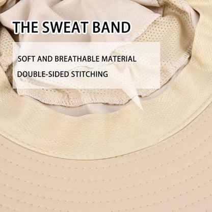 Sun Hats for Men Women Fishing Hat UPF 50+ Breathable Wide Brim Bucket Hats Summer UV Protection Safari Hat with Neck Flap - color: Beige (With Face Cover)