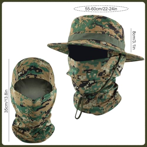 Camo Boonie Sun Hat with Balaclava Face Mask UV Protection Fishing Hat Bucket Hat for Hunting Hiking Military Tactical Safari - color: Camo Digital Green