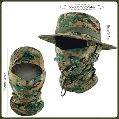 Camo Boonie Sun Hat with Balaclava Face Mask UV Protection Fishing Hat Bucket Hat for Hunting Hiking Military Tactical Safari - color: Camo Digital Green
