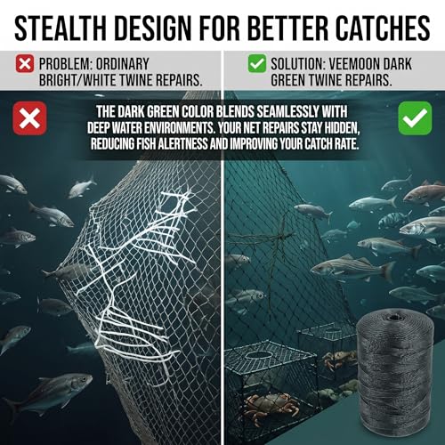 Veemoon 1 Roll Nylon String, 300M/980FT Fishing Net Repair Line Wrapping Rope Fish Net Repair Twine Braid Fishing Cord Twine DIY Crafts Rope to Weave Nylon Braided Wire, Bank String Dark Green