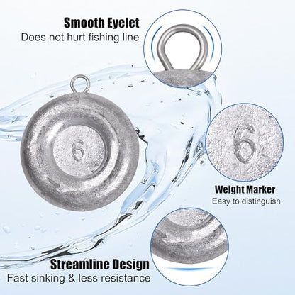 Disc Sinkers Fishing Weights Coin Sinkers Saltwater Surf Fishing Weights for Bottom Drifting Trolling Catfishing Tackle 1oz 2oz 3oz 4oz 5oz 6oz 8oz - style: Mixed-7pcs