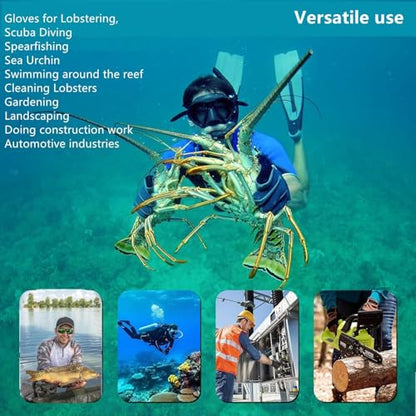 Lobster Gloves for Diving, Puncture and Cut Resistant Fishing Spearfishing Freediving Scuba Diving Gloves, Fully Coated Safety Work Glove for Men Women - size: XX-Large