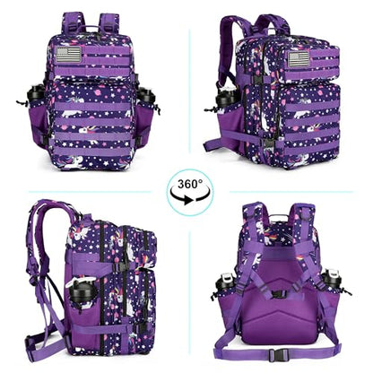 Lovelinks21 25L Tactical Military Backpack Small Travel Rucksack for Men and Women Assault Pack Bug Out Bag Molle Daypack Gym Backpack with Bottle Holder (Purple Pony) - color: Purple Pony