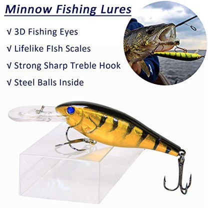 Fishing Lures Hard Bait Minnow Swimbait Crankbait Jerkbait Lure with Treble Hooks 3D Eyes Freshwater Saltwater Fishing Lures for Bass Trout Walleye Pike Catfish - color: B-10pcs-3.9in/0.35oz