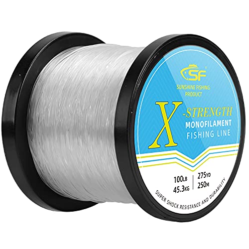 SF Monofilament Fishing Line Premium Spool X-Strong Mono Nylon Material Leader Line for Saltwater Freshwater 8/10/12/15/20/25/30/40/50/60/80/100LB - color: Clear, size: 100LB/0.039in/295Yds