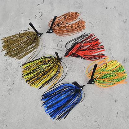 Fishing Jig with Weed Guard, 3/8 oz, Pack of 6 | Silicone Skirt, Multi-Color Fishing Lures for Bass, Walleye, Perch