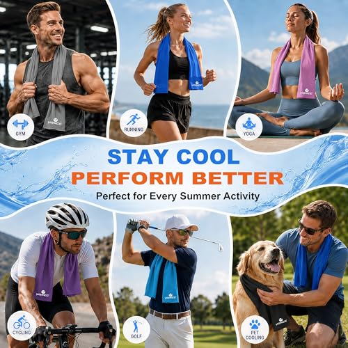 YQXCC 2 Pack Cooling Towels (47"x12"), Ice Cool Neck Towel, Soft Breathable Microfiber for Yoga, Golf, Gym, Running, Camping & Hot Weather - color: 2*light Blue