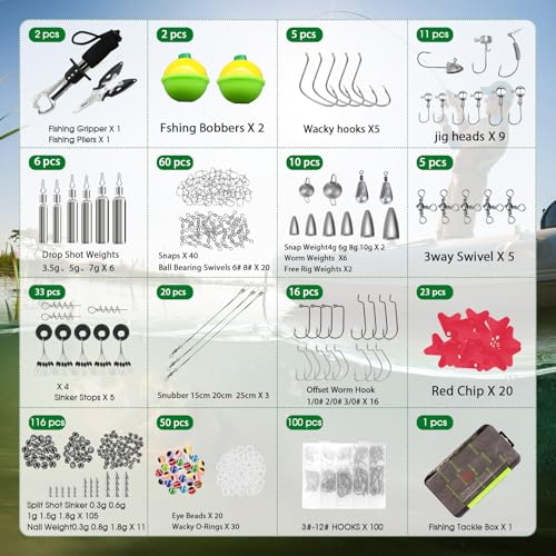 FONMANG 322-Piece Fishing Lures Kit - Buzz Bait/Spinner Baits/Jig/Frog, Fishing Tackle Box with Tackle Included, Soft Bait/Hooks/Weights, Fishing Gear Lure Kit Gift for Men Freshwater Bass Trout - color: E1-411pcs