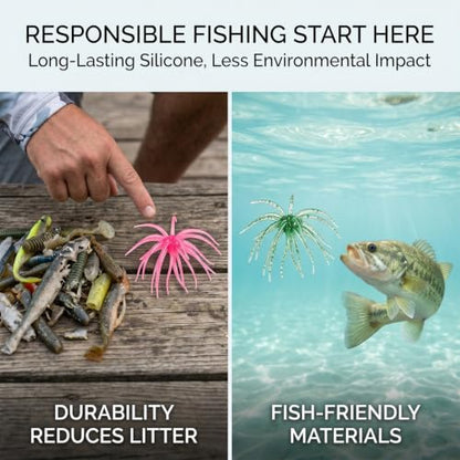 Floating Sea Urchin Soft Lure,3.54" Tentacle Creature Lure,TPR Swimbait with Reflective Stars,Dice Bait for Bass Fishing Drop Shot, Wacky Rig/Neko Rig and Finesse, Slow Sinking (5Pcs)