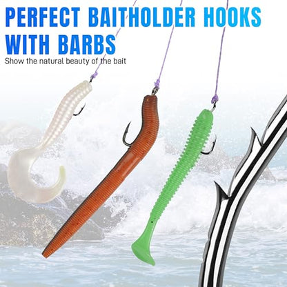 200pcs Octopus Baitholder Fishing Hooks Sharp Barbed Beak Fish Hooks Circle Hook High Carbon Steel Extra Sharp Closed Eye J Hook