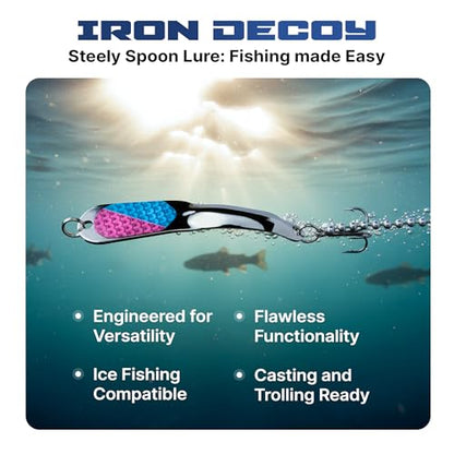 IRON DECOY Steely Fishing Lure Spoon, Casting, Trolling, Jigging, Ice, Lake, River, Stream, Freshwater, Trout, Bass, Walleye, Salmon, Crappie, Pike - color: Prism, size: 1/4 OZ