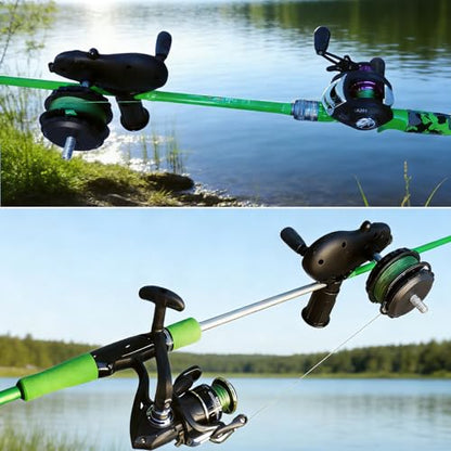 Black Pig-Shaped Fishing Line Winder Spooler, All-in-One Portable Fishing Reel Spooling Station for Spinning, Casting Reels, Clamp-on Rod or Desk Mount, Anti-Twist, Multi-Function, - size: RXQ-XZ