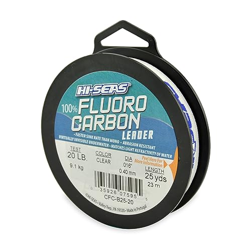 HI-SEAS 100% FLUOROCARBON Fishing LINE Leader - Clear Invisible Leader UNDETECTABLE to Fish, Fast Sinking 6LB-400LB - style: 0.017 in / 0.42 Mm, 20 Lb, 25 Yd