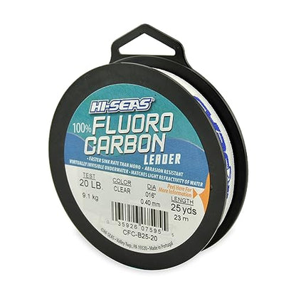HI-SEAS 100% FLUOROCARBON Fishing LINE Leader - Clear Invisible Leader UNDETECTABLE to Fish, Fast Sinking 6LB-400LB - style: 0.017 in / 0.42 Mm, 20 Lb, 25 Yd
