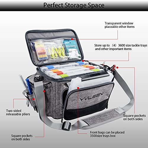 YVLEEN Fishing Tackle Box Bag - Outdoor Large Fishing Tackle Storage Bag - 100% Water-Resistant Polyester Material - Fishing Tackle Bags - Suitable for 3600 Tackle Box - color: Grey Small（Not included Trays）