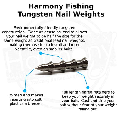(10 Pack) - Harmony Fishing Company Tungsten Nail Weights [Select Size] (Lead-Free/No Lead Nail Weights for Neko/Wacky Rig Fishing) (Natural, 1/16oz) - size: 1/16oz