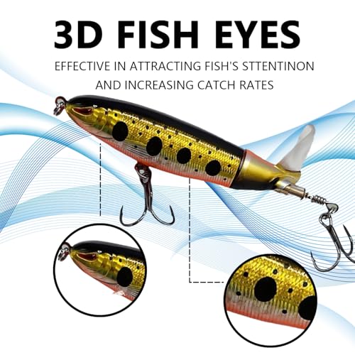 1-Pack Topwater Fishing Lures & Crankbaits Set - High-Action Popper Bass Lures with Rotating Tail, Saltwater/Freshwater Hard Baits for Trout, Pike, Catfish | Vibrating Lure Kit with Storage Box - color: yellow