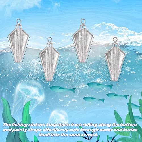 10pcs Fishing Weights Sinkers, Bank Fishing Sinkers Four Corner Catfishing Sinkers Saltwater Surf Fishing Weights Lead Sinkers Torpedo Weights Pyramid Sinkers-20G-50G
