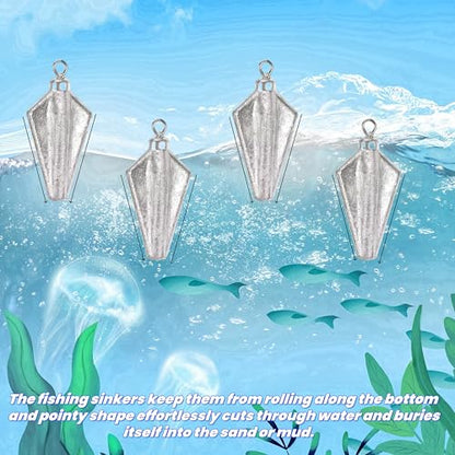 10pcs Fishing Weights Sinkers, Bank Fishing Sinkers Four Corner Catfishing Sinkers Saltwater Surf Fishing Weights Lead Sinkers Torpedo Weights Pyramid Sinkers-20G-50G