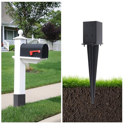 2 Pcs 22" Fence Post Anchor Ground Spike| Black Powder-Coated| 4"x4" | Actual 3.6"x3.6" Heavy Duty Metal Fence Post Anchor for Deck| Fence| Porch| Railing| Mailbox - size: 2 Pcs, style: 4"x 4"