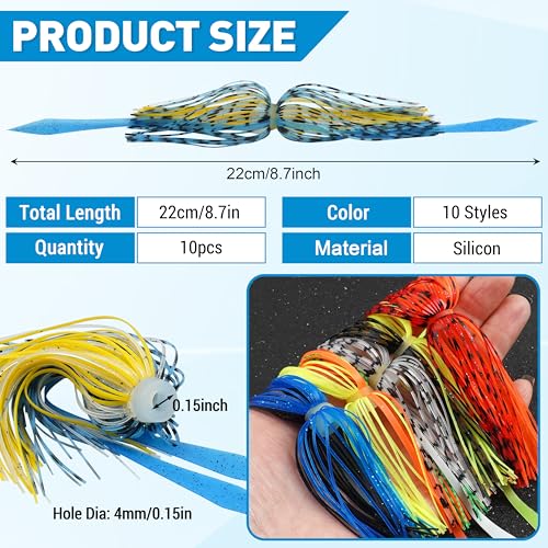 Silicone Jig Skirts 10/20pcs Spinnerbait Skirts with Tail Fishing Lure Skirts Replacement Quick Change Fishing Umbrella Skirts for Spinnerbaits Buzzbaits Bass Jig Lure Making Supplies - style: 10pcs