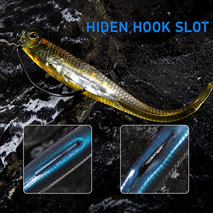 Dr.Fish Soft Plastic Baits, Fork Tail Soft Jerkbait Minnow Lures, 3 to 4-3/4 Inches Soft Swimbaits Jerk Shad Baits Crappie Bass Fishing Lures - color: Green, size: 3"-6 Pack