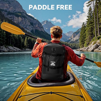 HEETA Dry Bags Waterproof Backpack 40L for Men & Women, Roll Top Heavy Duty Cushioned Hiking Backpack for Kayaking Boating Paddle Boarding Fishing Travel Camping Beach Vacation Cruise Ship Essentials - color: Black