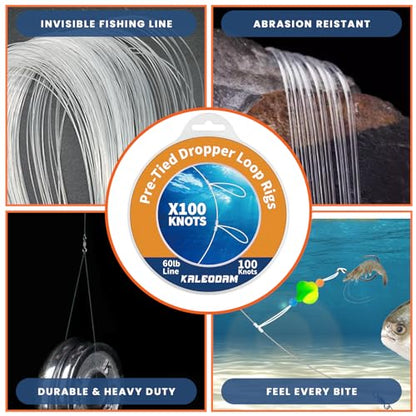 20lb-70lb 100knots Pre-Tied Dropper Loop Fishing Rig, 18" Spacing, 5.5" Loop Size, Ideal for Saltwater & Freshwater Fishing - size: 60LB-100knots
