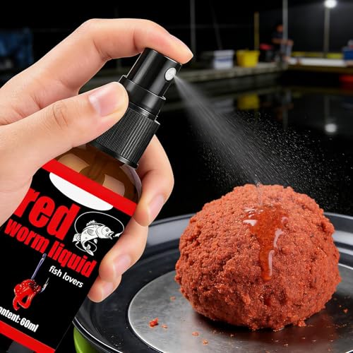 Red Worm Liquid Attractant, Non-Messy Design, 60ml, Fishing Lure Spray, Concentrated Angling Bait, Quick Action, for Catfish Carp Trout Cod Freshwater River Reservoir Outdoor