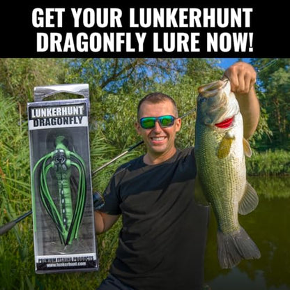 Lunkerhunt Dragonfly Lure | Most Realistic Topwater Insect Fishing Lures for Bass, Double Skirted Wings, Perfect Trouth and Pike Lure, Weedless Bait with Hooks for Outdoor Fishing Tools