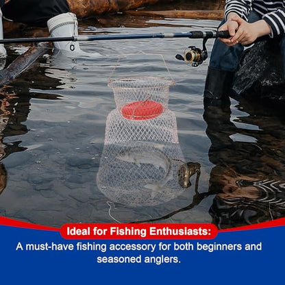 NYXOVA 2 Pack Floatable Galvanized Steel Wire Fish Basket, Portable Fishing Basket Fishing Net Cage, Durable Collapsible Fishing Net, Easy to Use