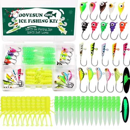 Dovesun Fishing Kit Ice Fishing Jigs Ice Fishing Lures Walleye Fishing Lures Crappie Jigs 135pcs/58pcs/45pcs/34pcs/30pcs/8pcs - color: B-Ice fishing jigs 45pcs