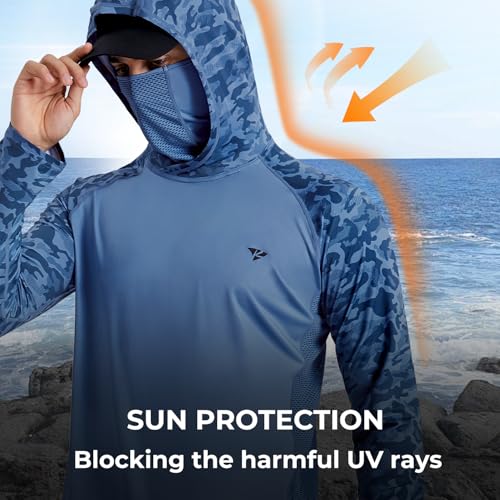 Rodeel UPF 50+ Men’s Long Sleeve Performance Fishing Hiking Shirt with Mask UV Neck Gaiter Hoodie - color: A2.3pack:black,gray,blue, size: Small