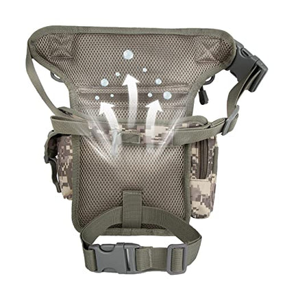 Jueachy Drop Leg Bag for Men Tactical Metal Detecting Thigh Pack with Water Bottle Pouch - color: ACU