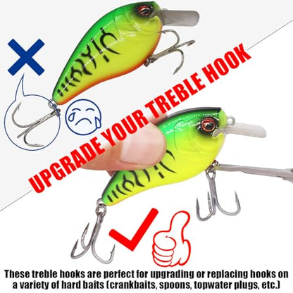 Fishing-Treble-Hooks-5X-Extra-Strong-Heavy-Duty Ultra Anti-Rust Bulk Hooks for Saltwater and Freshwater Fishing Sizes 5/0 to #8 - size: Size:4 24-Pack
