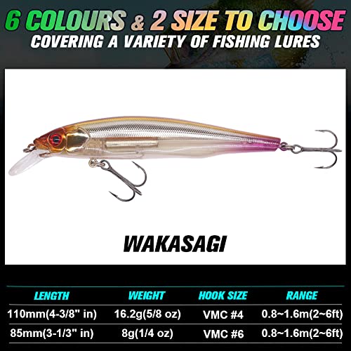 XFISHMAN Jerkbait Kit - Minnow Lure - Suspending - Bass, Smallmouth Bass, Walleye, Largemouth Bass - 1 Piece - color: Wakasagi, size: 85mm（3-1/3"in）