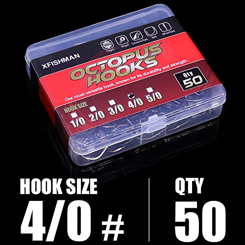 Octopus-Hook-Fishing-Beak-Circle-Hooks-Freshwater-Red-Black-100-50 Pack - color: 2-Black, size: Size:4/0 50-Pack