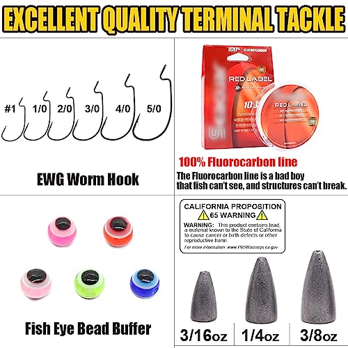 Texas-Rigs-for-Bass-Fishing-Leaders-with-Weights-Hooks-Rigged-Line-Kit - size: 1/0 Hooks-3/16 oz Weight-5pcs