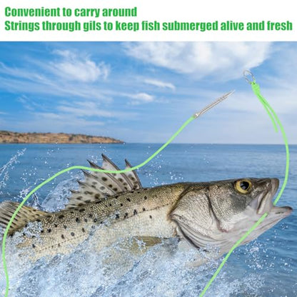 Soulchen 2 PCS 10 Ft 550lb Glow in The Dark Paracord Fishing Stringer Fish Holder with Stainless Steel Fish Spike and 1 Inch Split Ring - color: Green, Glow in Green
