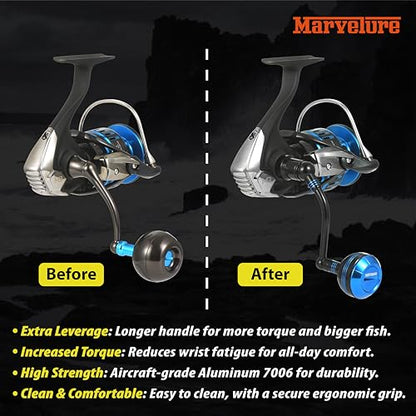 Power Handle for Daiwa 16 Saltist 2500-5000, 22Saltist MQ 2500-14000 Spinning Reel Replacement Handle - size: For 22 Saltist MQ 8000-14000 (Classic Version)