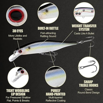 LUCKY CRAFT Lightning Pointer 98XR, Freshwater Bass Fishing Lures and Walleye Fishing Lures, 4" Slow Sinking Jerkbait, 6-7ft Depth, Largemouth Smallmouth, Tournament Fishing Gear - color: 183 Pearl Threadfin Shad