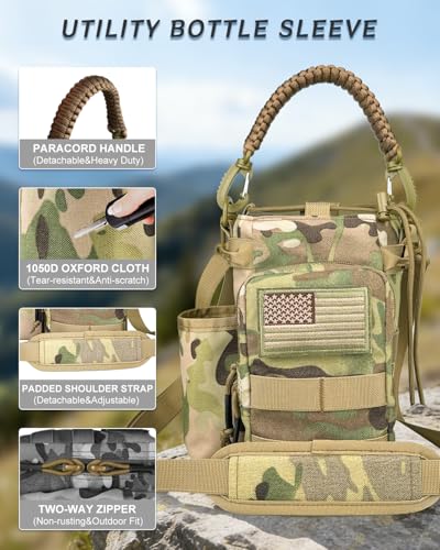 COOLYARD Water Bottle Holder with Strap Crossbody Sling Carrier Bag with Phone Pocket Molle Tactical Pouch for Walking Hiking Camping Gym Travel - color: CP Camo