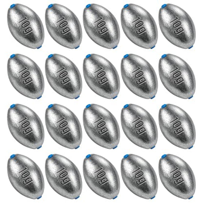 Alwonder Egg Sinkers Fishing Weights 3/16-10oz, Oval Lead Fishing Weights Sinkers Bass Fishing Casting Egg Sinker Saltwater Freshwater Tackle - size: 3/8oz - 20pcs