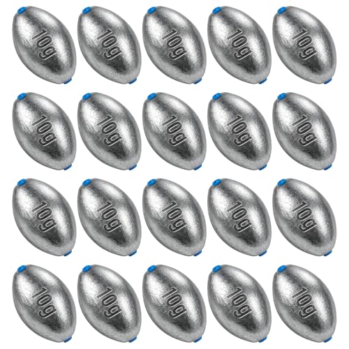 Alwonder Egg Sinkers Fishing Weights 3/16-10oz, Oval Lead Fishing Weights Sinkers Bass Fishing Casting Egg Sinker Saltwater Freshwater Tackle - size: 3/8oz - 20pcs