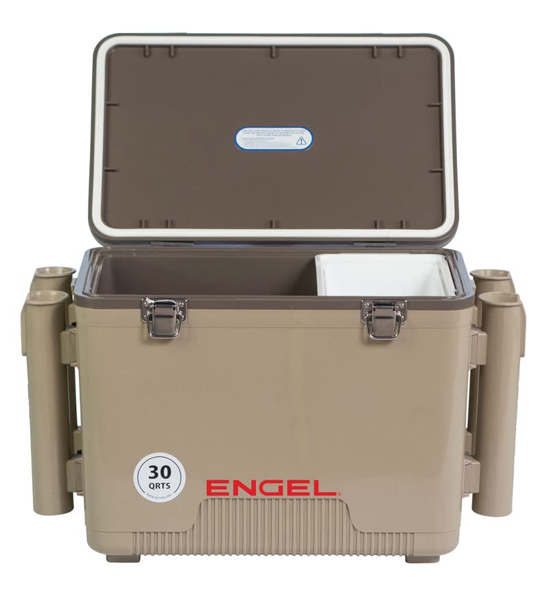 Engel UC30 Leak-Proof, Air Tight, Fishing Drybox Cooler with Built-in Fishing Rod Holders, Also Makes The Perfect Hard Shell Lunchbox for Men and Women - color: Silver